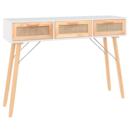 Avlastningsbord Konsollbord Vit 105x30x75 cm massiv furu och naturlig rotting