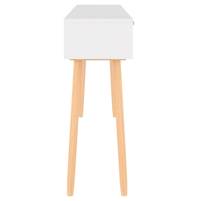 Avlastningsbord Konsollbord Vit 105x30x75 cm massiv furu och naturlig rotting