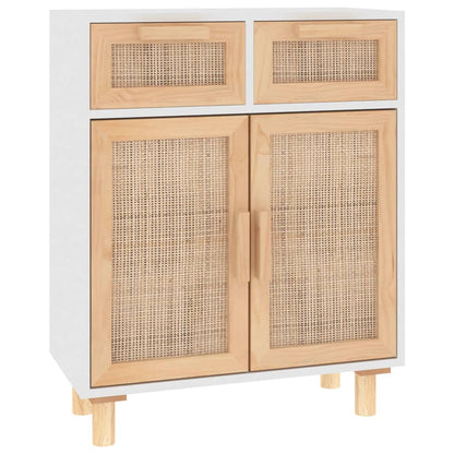 Skänk Vit 60x30x75 cm massiv furu och naturlig rotting