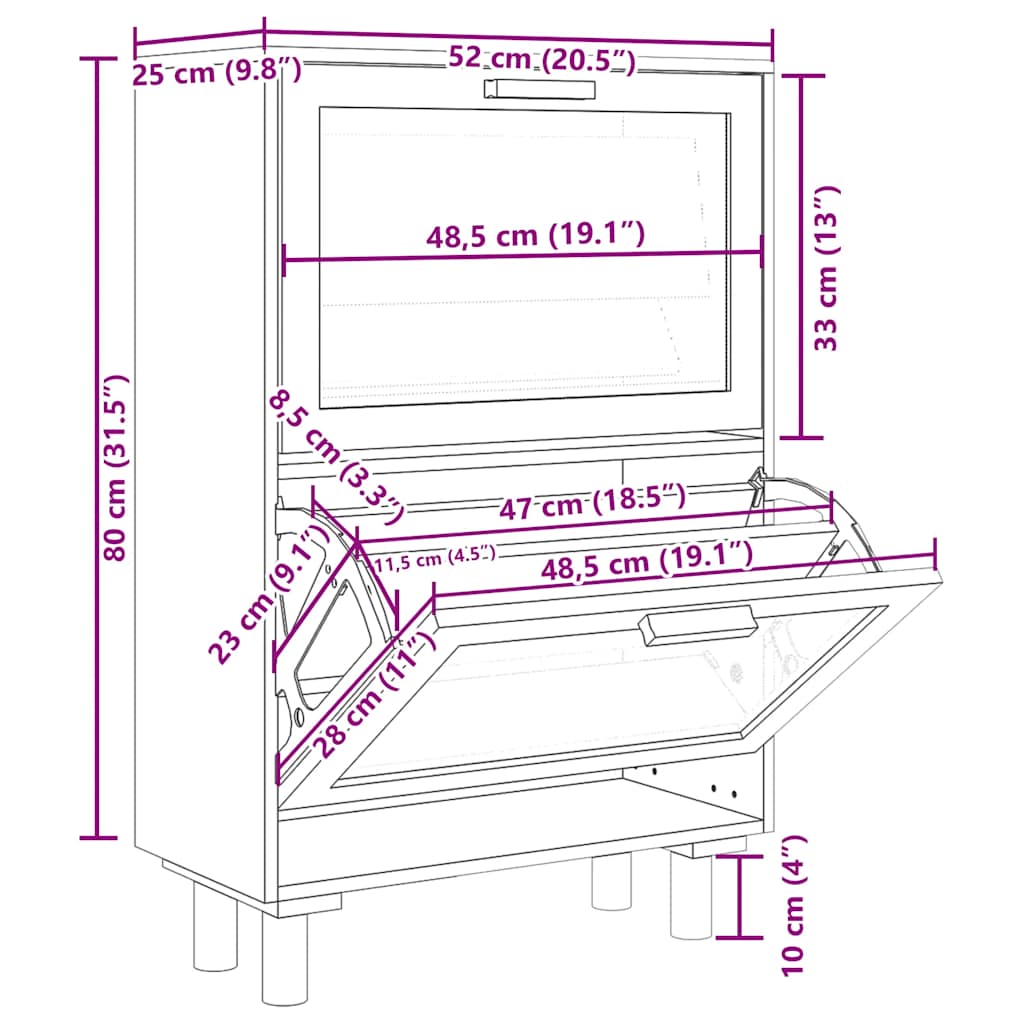 Skoställ Trä 52x25x80 cm & naturlig rotting