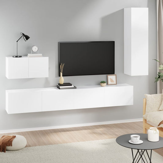 Tv-bänk 4 delar vit konstruerat trä