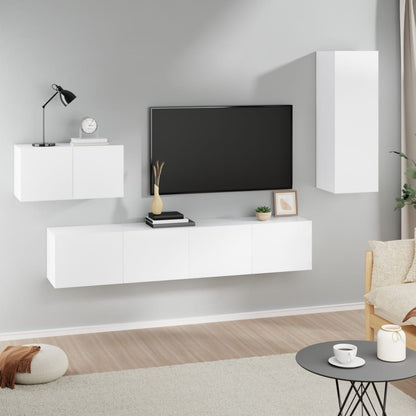 Tv-bänk 4 delar vit konstruerat trä