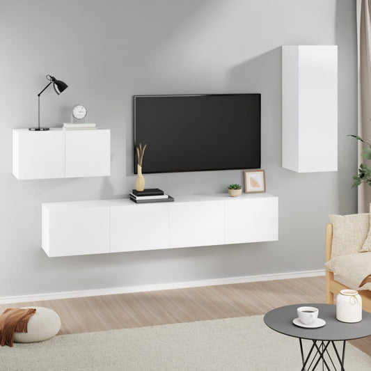 Tv-bänk 4 delar vit konstruerat trä