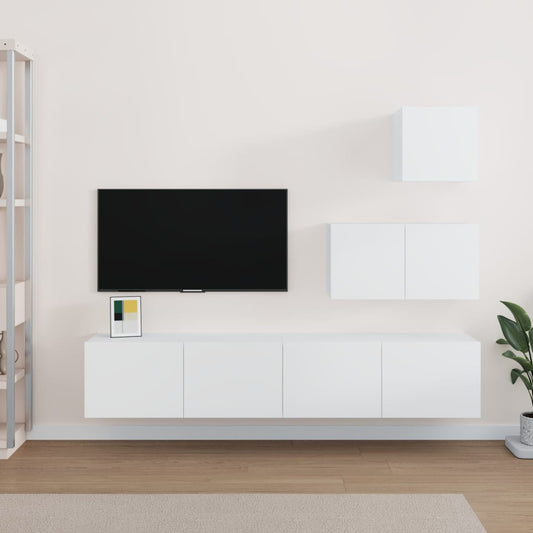 Tv-bänk 4 delar vit konstruerat trä