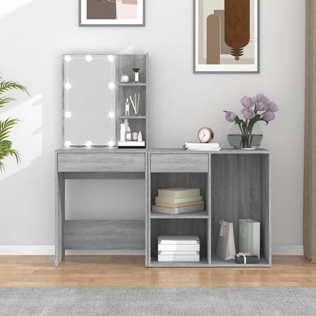 Sminkbord LED med skåp Sonoma Grå