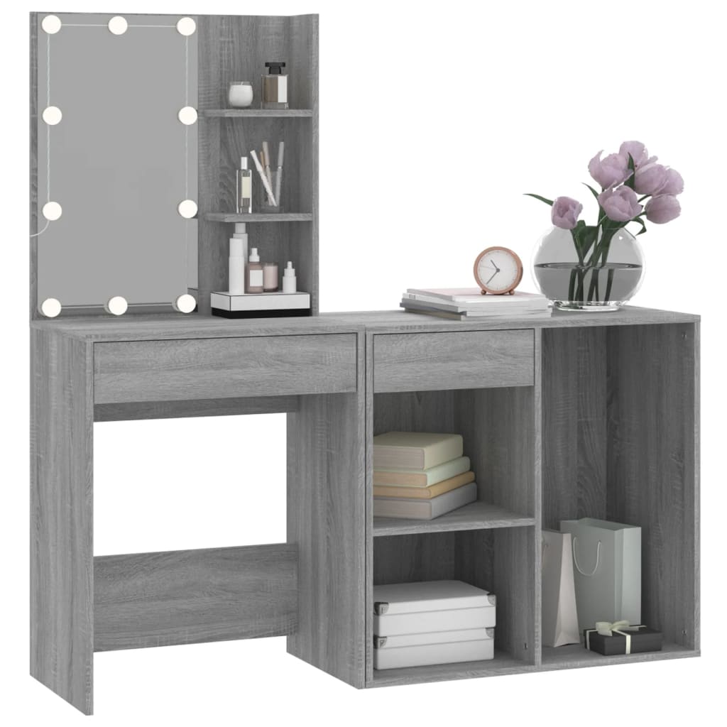 Sminkbord LED med skåp Sonoma Grå