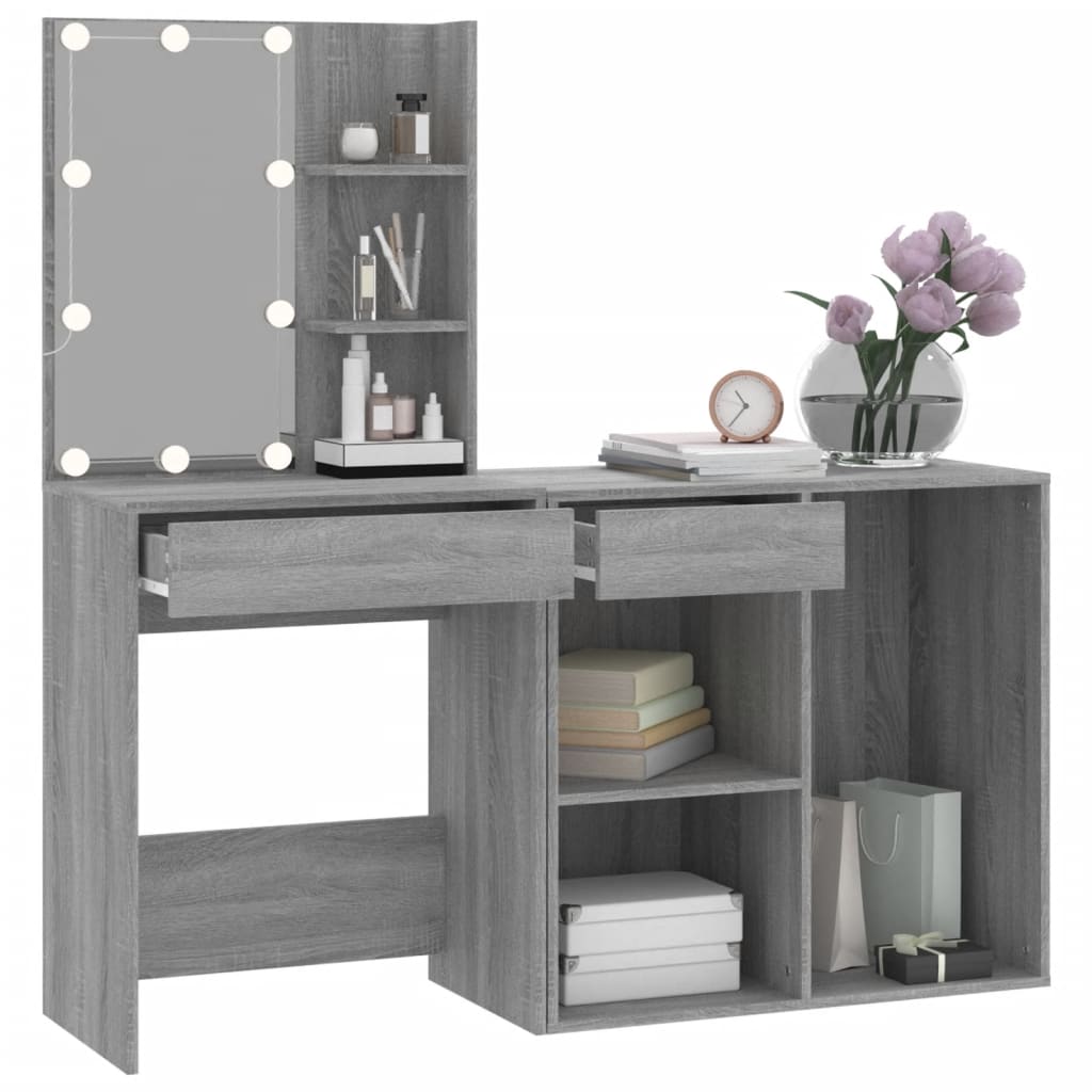 Sminkbord LED med skåp Sonoma Grå
