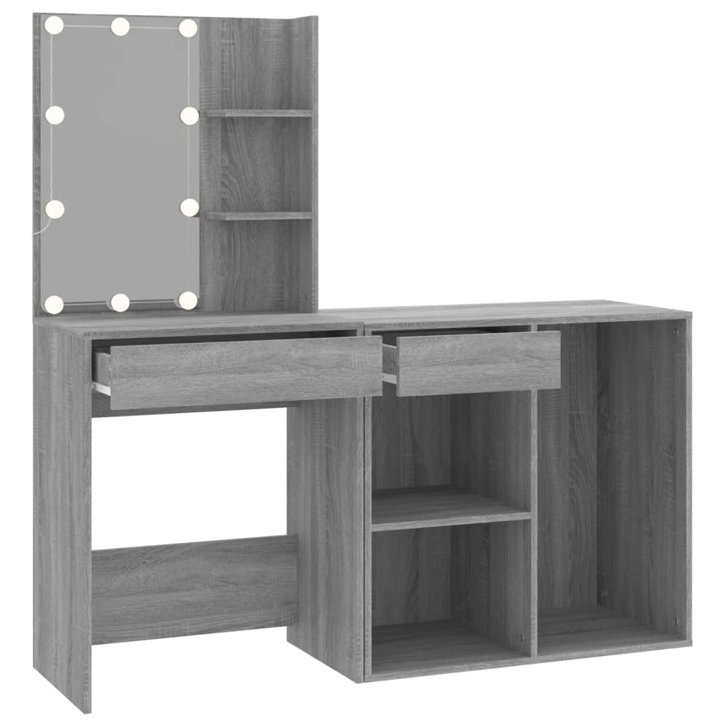 Sminkbord LED med skåp Sonoma Grå