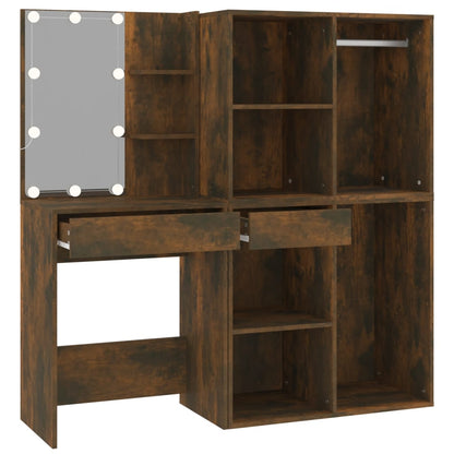 Sminkbord LED med skåp Rökfärgad ek