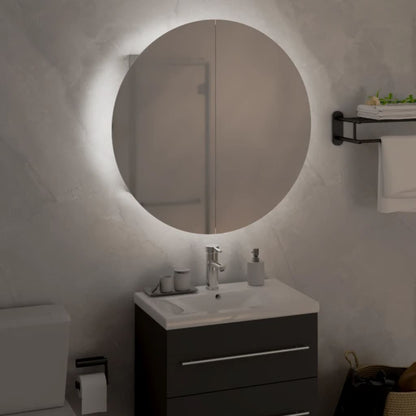 Badrumsspegel Spegelskåp med rund spegel och LED Vit 47x47x17,5 cm