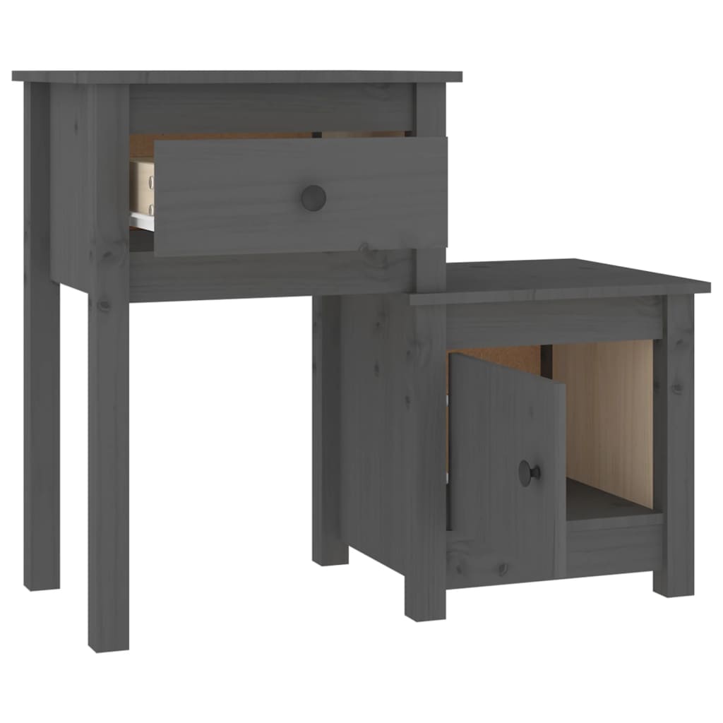 Sängbord Nattduksbord Grå 79,5x38x65,5 cm massiv furu