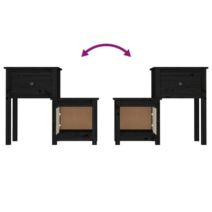 Sängbord 2 st svart 79,5x38x65,5 cm massiv furu