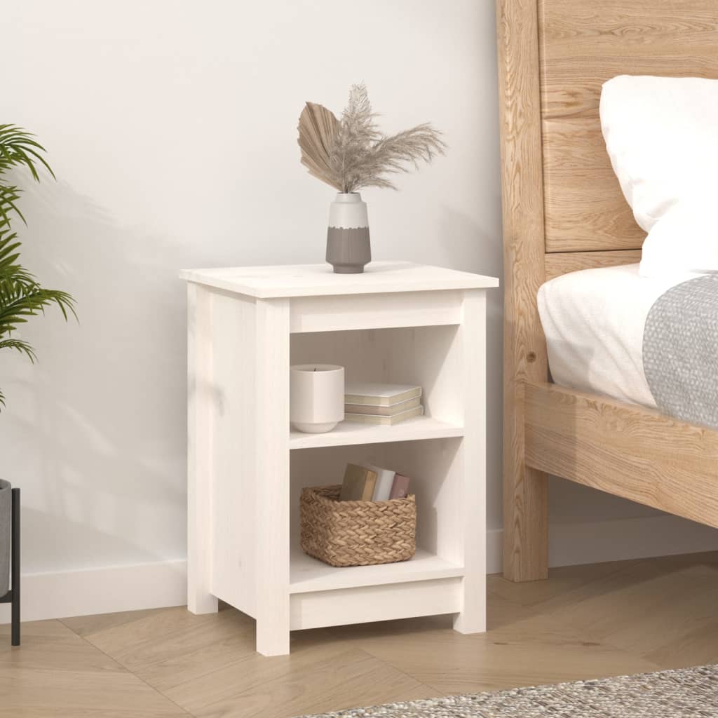 Sängbord 2 st vit 40x35x55 cm massiv furu