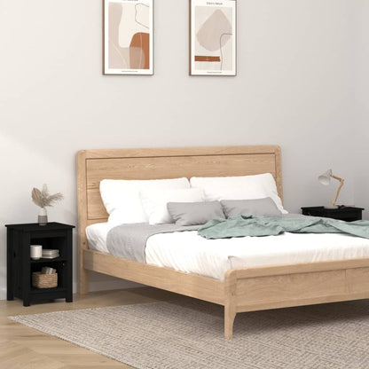 Sängbord 2 st svart 40x35x55 cm massiv furu