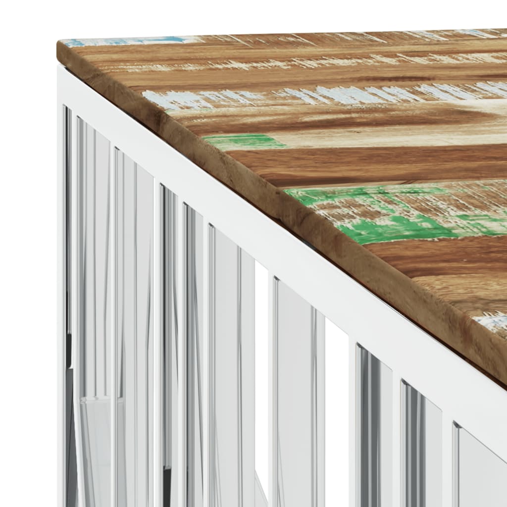 Soffbord silver rostfritt stål och massivt återvunnet trä