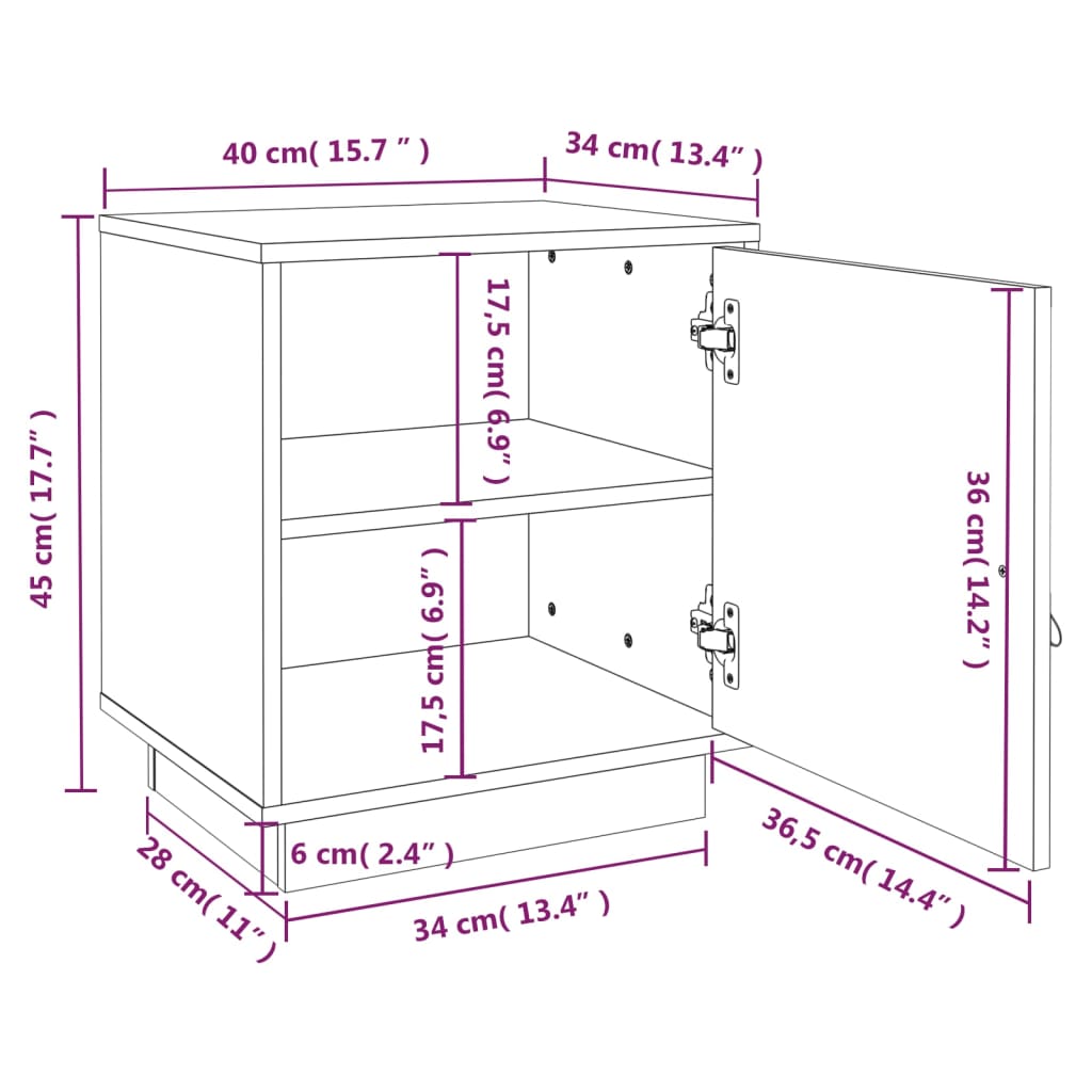 Sängbord 2 st vit 40x34x45 cm massivt furuträ