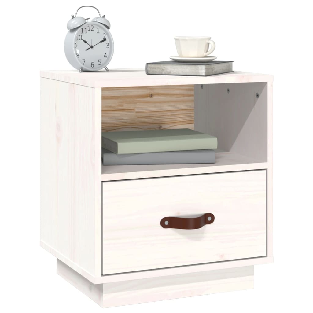 Sängbord 2 st vit 40x34x45 cm massivt furuträ