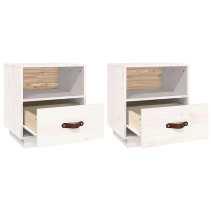 Sängbord 2 st vit 40x34x45 cm massivt furuträ