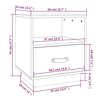 Sängbord 2 st svart 40x34x45 cm massivt furuträ