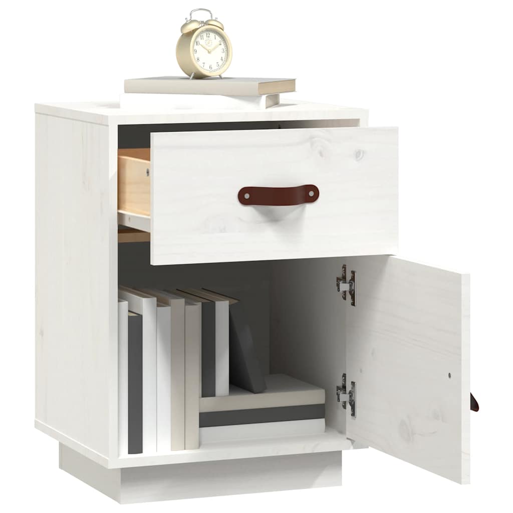 Sängbord 2 st vit 40x34x55 cm massiv furu