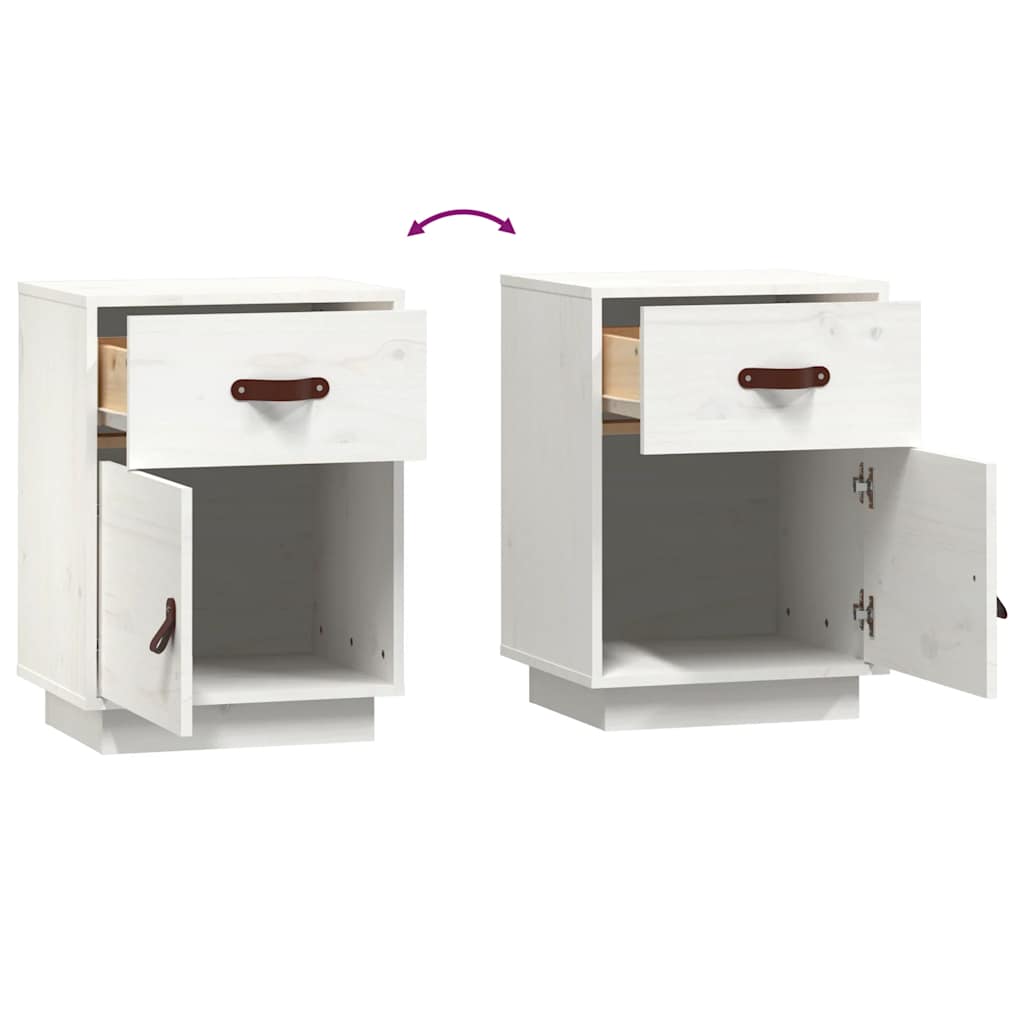 Sängbord 2 st vit 40x34x55 cm massiv furu