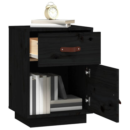 Sängbord 2 st svart 40x34x55 cm massiv furu