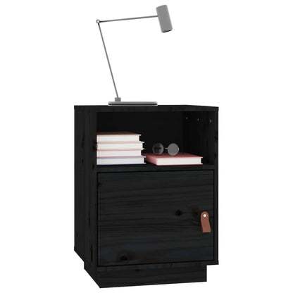 Sängbord 2 st svart 40x34x55 cm massiv furu