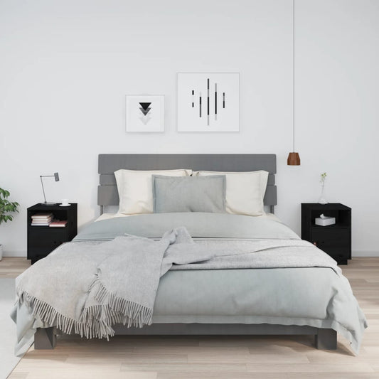 Sängbord 2 st svart 40x34x55 cm massiv furu