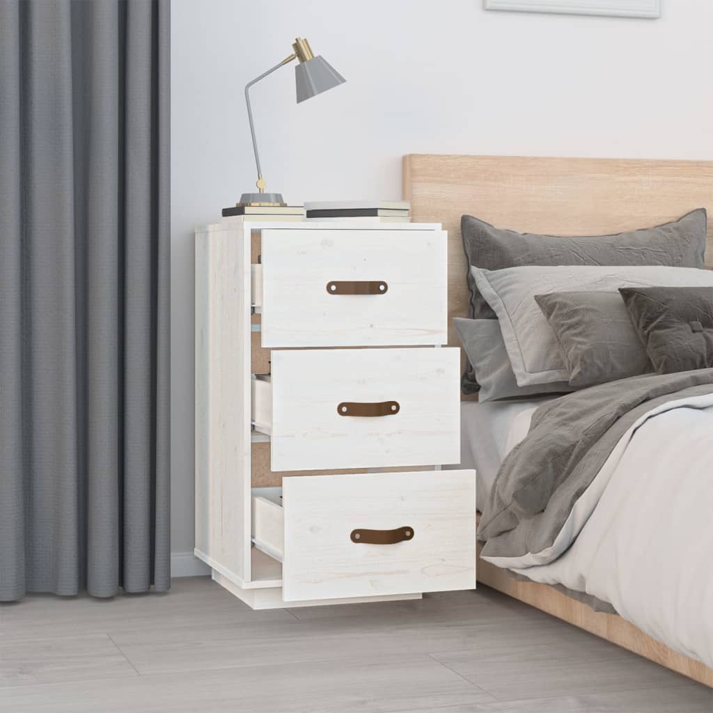 Sängbord Nattduksbord Vit 40x40x75 cm massivt furuträ