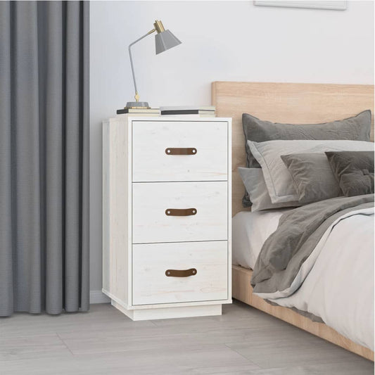 Sängbord Nattduksbord Vit 40x40x75 cm massivt furuträ