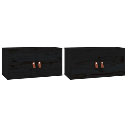 Väggskåp Svart 2 st 60x30x30 cm massiv furu
