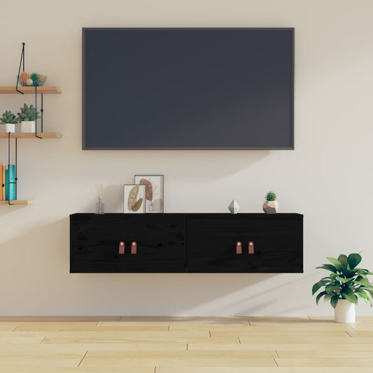 Väggskåp Svart 2 st 60x30x30 cm massiv furu