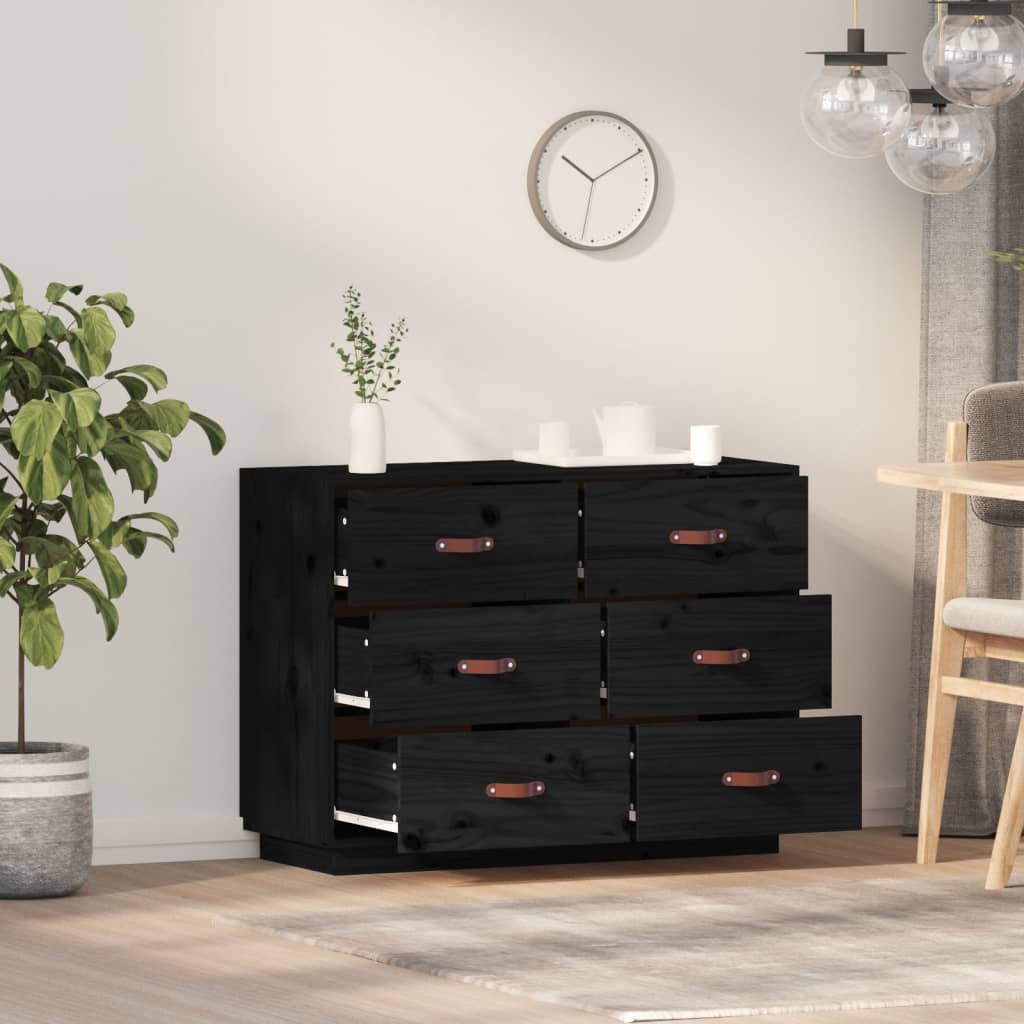 Byrå svart 100x40x75 cm massiv furu