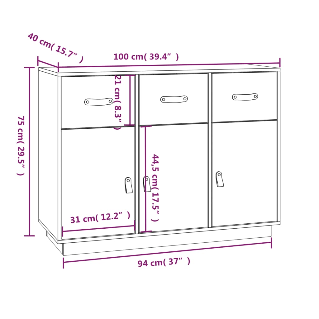 Skänk Vit 100x40x75 cm massiv furu