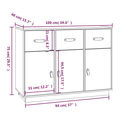 Skänk Vit 100x40x75 cm massiv furu