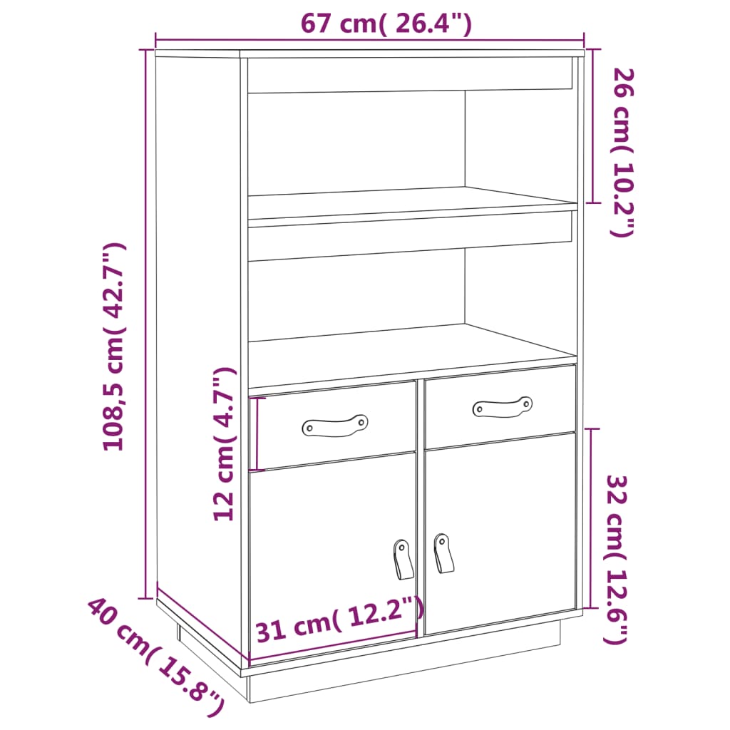 Skåp Vit 34x40x108,5 cm massiv furu