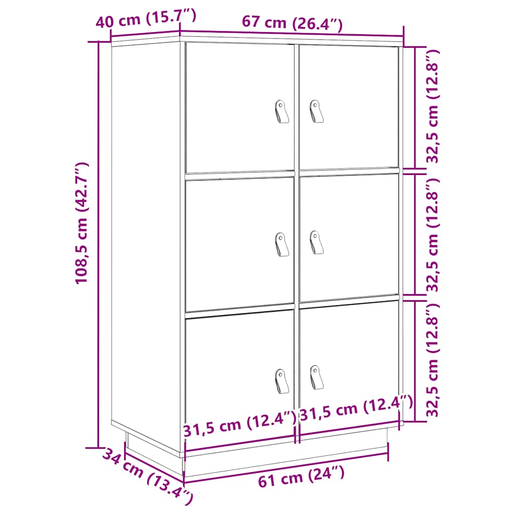 Skåp Trä 67x40x108,5 cm massiv furu