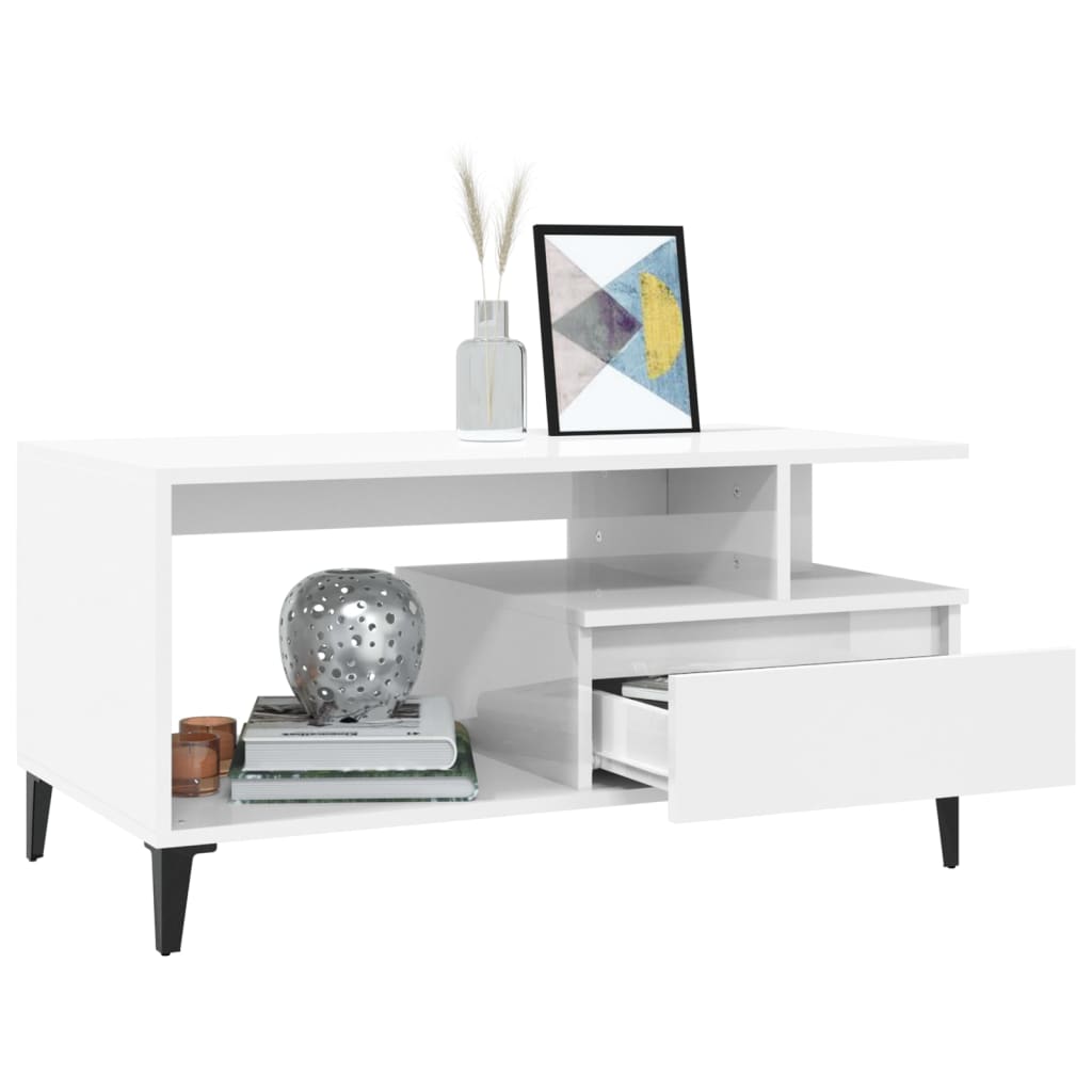 Soffbord Högglans Vit 90x49x45 cm