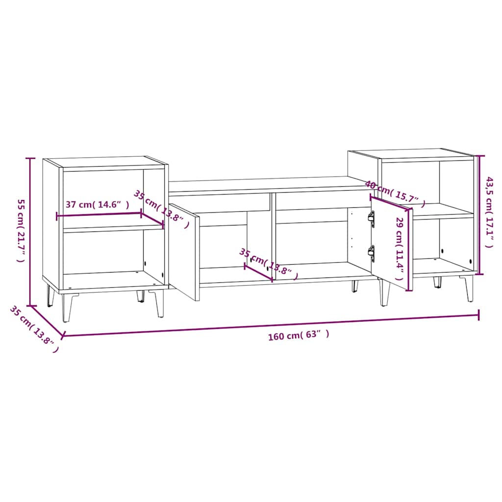 TV-Möbel Högglans Vit TV-Bänk 160x35x55 cm