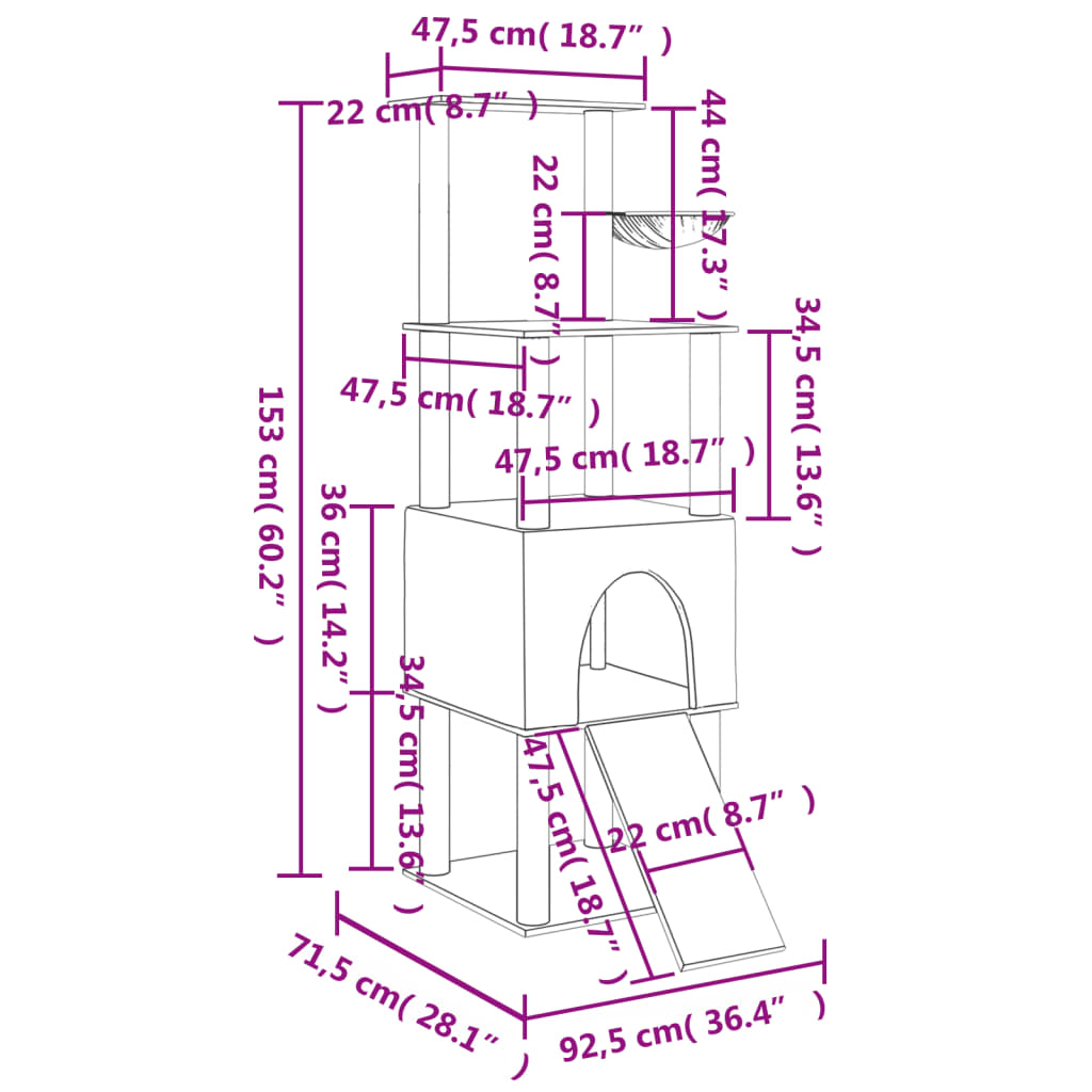 Kattmöbel Klösträd med sisalpelare gräddvit 153 cm