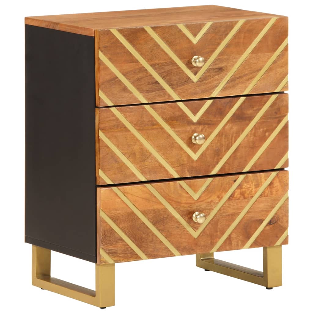 Sängbord brun och svart 50x33x60 cm massivt mangoträ