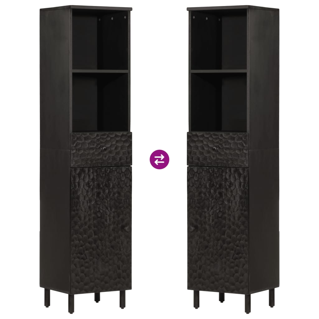 Badrumsskåp Svart 38x33x160 cm massivt mangoträ