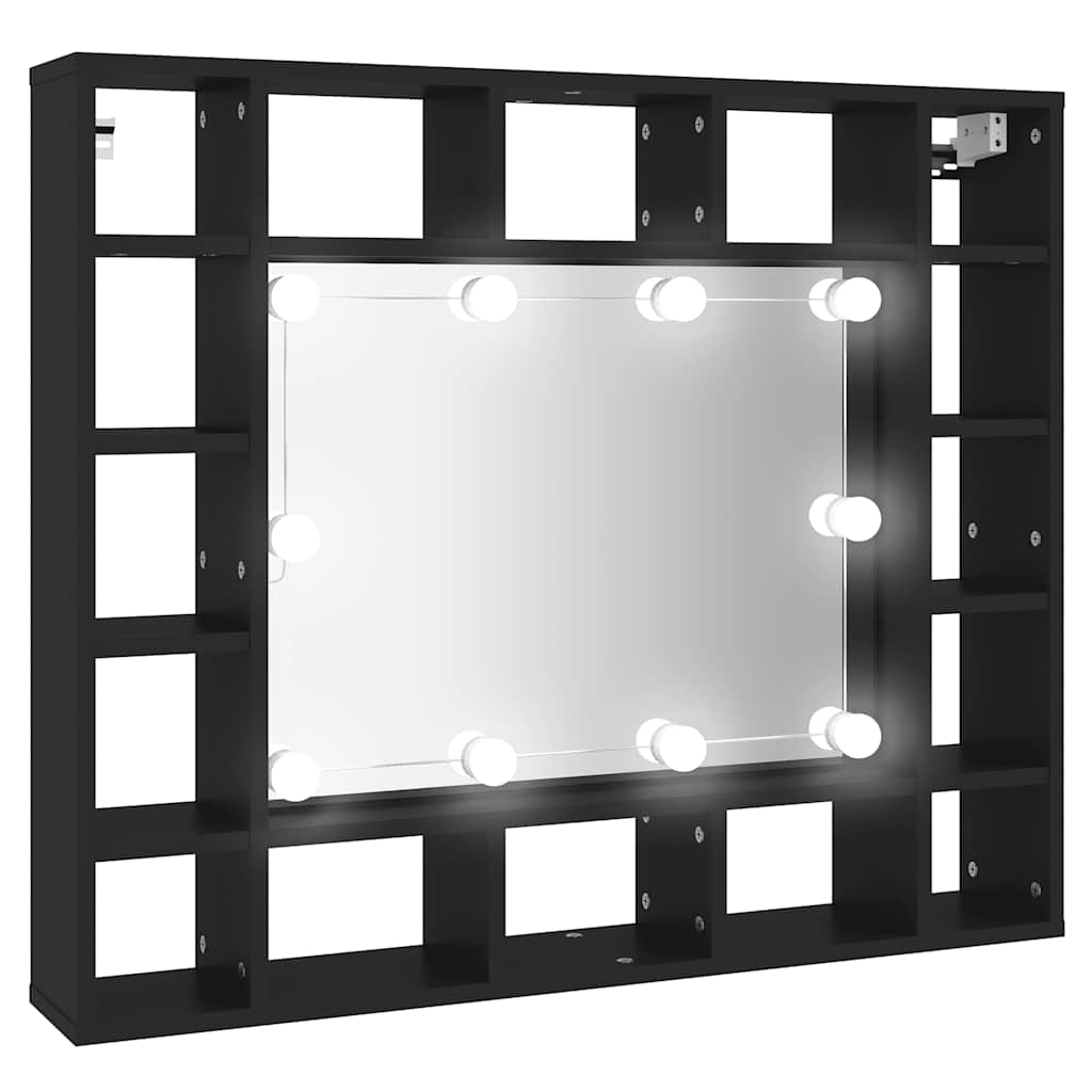 Badrumsspegel Spegelskåp LED Svart 91x15x76,5 cm