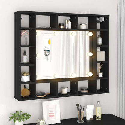 Badrumsspegel Spegelskåp LED Svart 91x15x76,5 cm