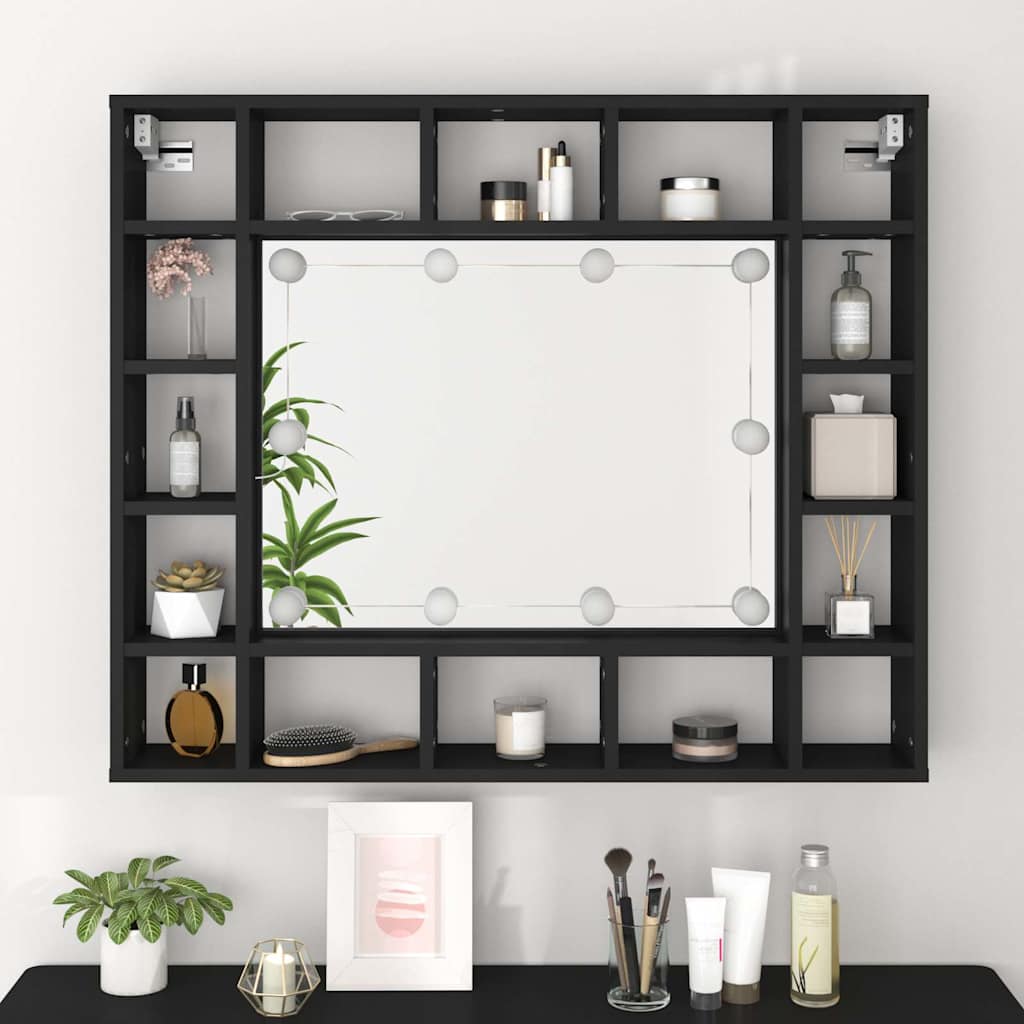 Badrumsspegel Spegelskåp LED Svart 91x15x76,5 cm