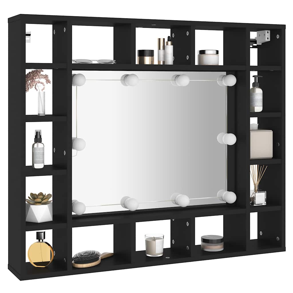 Badrumsspegel Spegelskåp LED Svart 91x15x76,5 cm