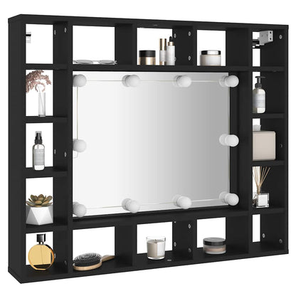 Badrumsspegel Spegelskåp LED Svart 91x15x76,5 cm