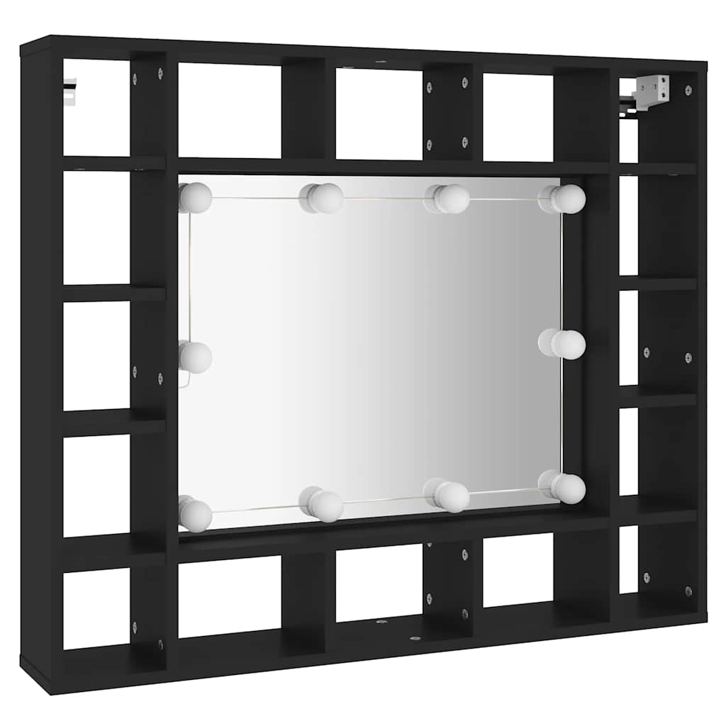 Badrumsspegel Spegelskåp LED Svart 91x15x76,5 cm