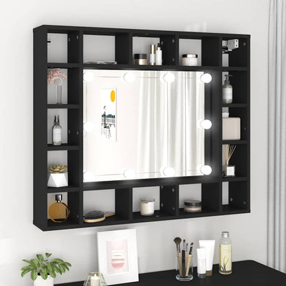 Badrumsspegel Spegelskåp LED Svart 91x15x76,5 cm