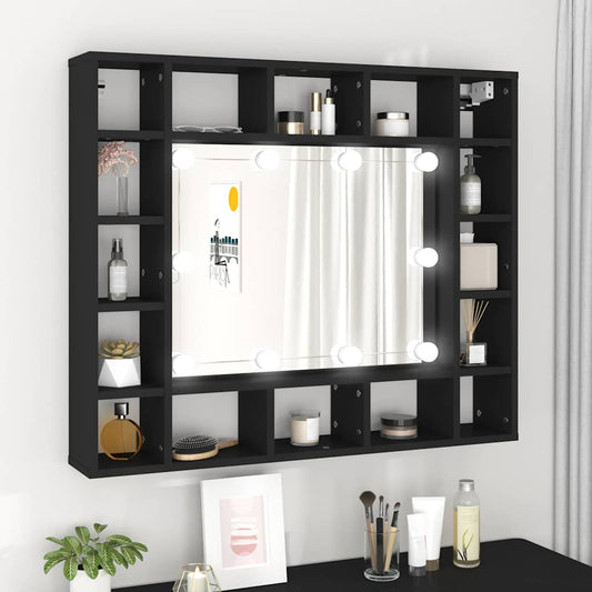 Badrumsspegel Spegelskåp LED Svart 91x15x76,5 cm